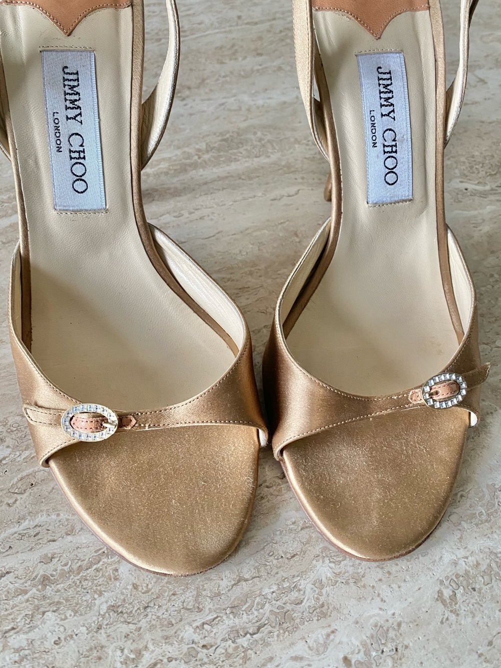 Vintage Jimmy Choo Satin Crystal Buckle Slingback Sandal Heels - Picture 7 of 13